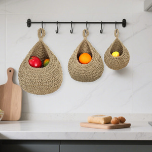 Wholesale Hand-Woven Organizer Set Natural Material Handmade Wall Hanging <strong>Storage</strong> <strong>Baskets</strong> for Kitchen Home Decor - Product Image 6