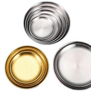 Assiette Coréenne en Acier Inoxydable 304 Écologique pour la Rentrée Scolaire, Plateau Commercial Doré pour Barbecue, Assiette à Gâteau, Assiette à Os, Assiette Plate - Product Image 4