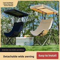 Chaise lune pliante à dossier haut avec parasol intégré pour extérieur, portable, pour la pêche, le camping, la plage, mobilier d'extérieur
