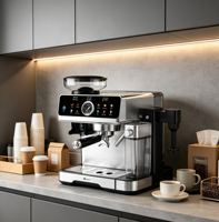Anbolife Nueva Cafetera Espresso Todo en Uno con Pantalla Táctil |   Molinillo Integrado y Espumador de Leche Automático | OEM ODM