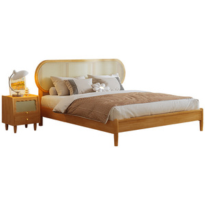 Modern Minimalist Rattan Solid Wood Bed 1.8m Platform Japanese Style Nordic Bedroom Furniture Double Bed for Master Room - Product Image 4
