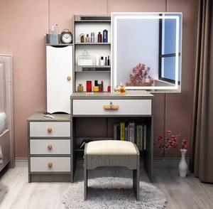 Coiffeuse moderne et économique <span class=keywords><strong>blanche</strong></span> avec miroir LED, grand meuble de rangement pour chambre à coucher - Product Image 3
