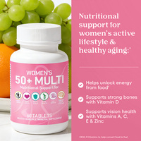 Complément multi-vitamines A, B, C, D, E pour femmes 50 ans et plus : Énergie physique, cardiovasculaire, immunité, os, vue, cerveau, cognition, concentration, nerfs