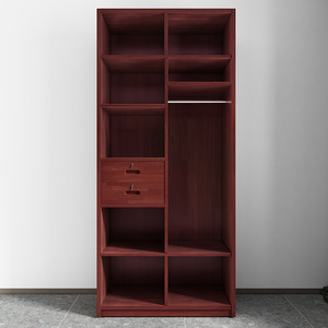 Armoire en bois massif, combinaison de couleurs brun rougeâtre, porte à charnières, verrouillable, meuble de rangement pour chambre à coucher - Product Image 2