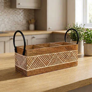 Porta Cubiertos Multifuncional Hecho a Mano con Diseño Exclusivo, Mango de Metal, Color Natural, Soporte de Madera de Mango de Alta Calidad, Accesorios de Cocina - Product Image 1