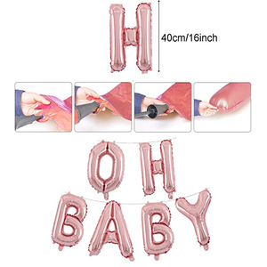 Decoração para Festa de Chá de Bebê com Balão Rosa Dourado 'Oh <span class=keywords><strong>Baby</strong></span>', Conjunto de Leques de Papel e Flores, e Faixa 'É um Menino' para Festa de Aniversário - Product Image 2