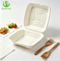Boîte à clapet SUMKOKA de 8 pouces sans PFAS, compatible congélateur et micro-ondes, en bagasse de canne à sucre, compostable à domicile, pour aliments