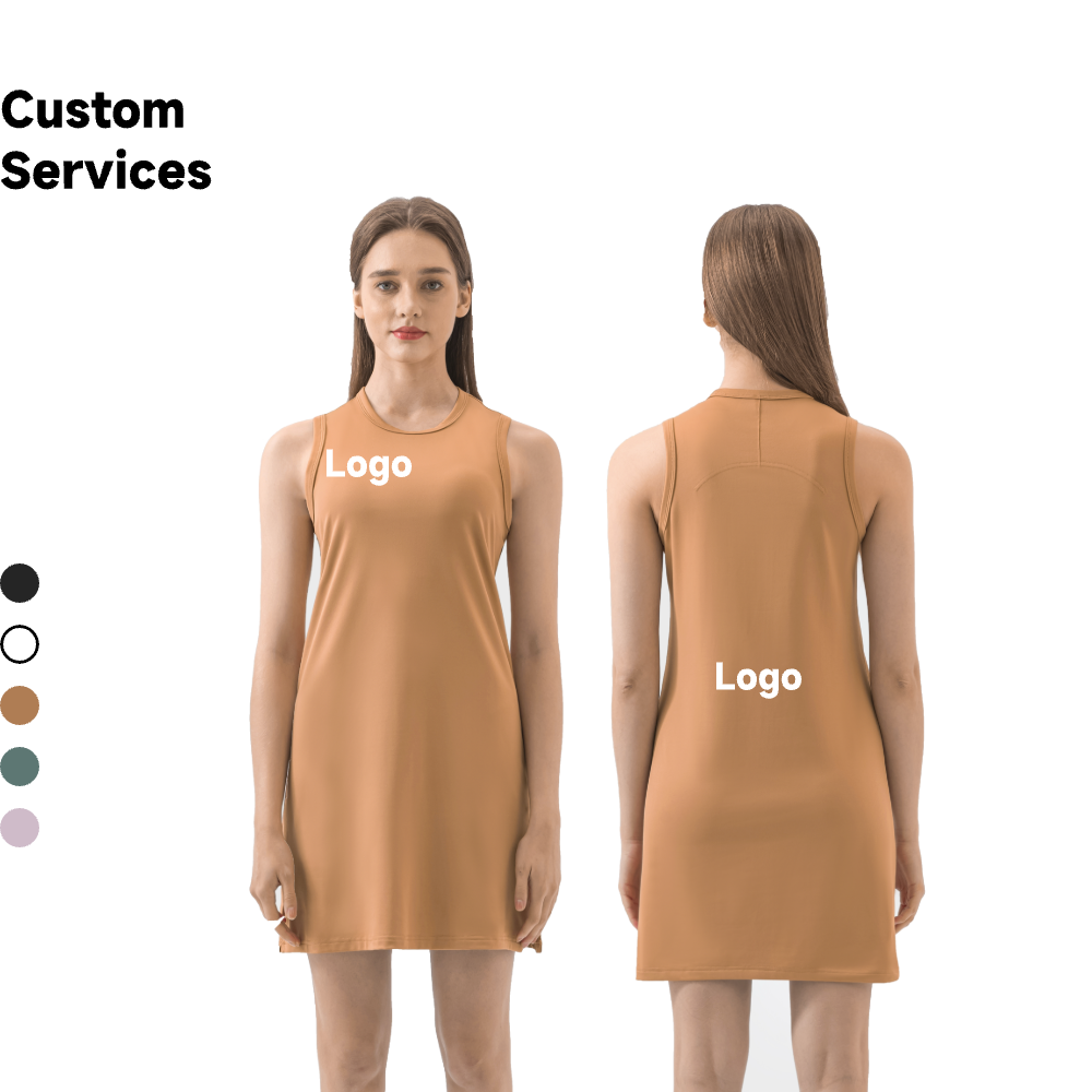 New Summer Casual Loose Yoga Top Elegant Solid Color Sleeveless Dress for Outdoor Sports Breathable Lightweight Natural DSS067