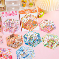 Autocollants 3D Stéréoscopiques Personnalisés en PET pour Paysages, Scènes de Cabane et Chalet, Décoration Miniature Mignonne de Dessins Animés pour Carnet DIY – Vente en Gros