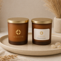 Pot à bougie en verre givré ambre, 3 tailles, avec couvercle en métal doré, récipient à bougie vide, logo personnalisé
