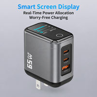Adaptor Daya Cepat Desktop USB GaN 65W Ringkas 2 Tipe C 1 USB a Stasiun Pengisian Daya dengan Layar 65W PD3.0 PPS untuk iPhone 18 17