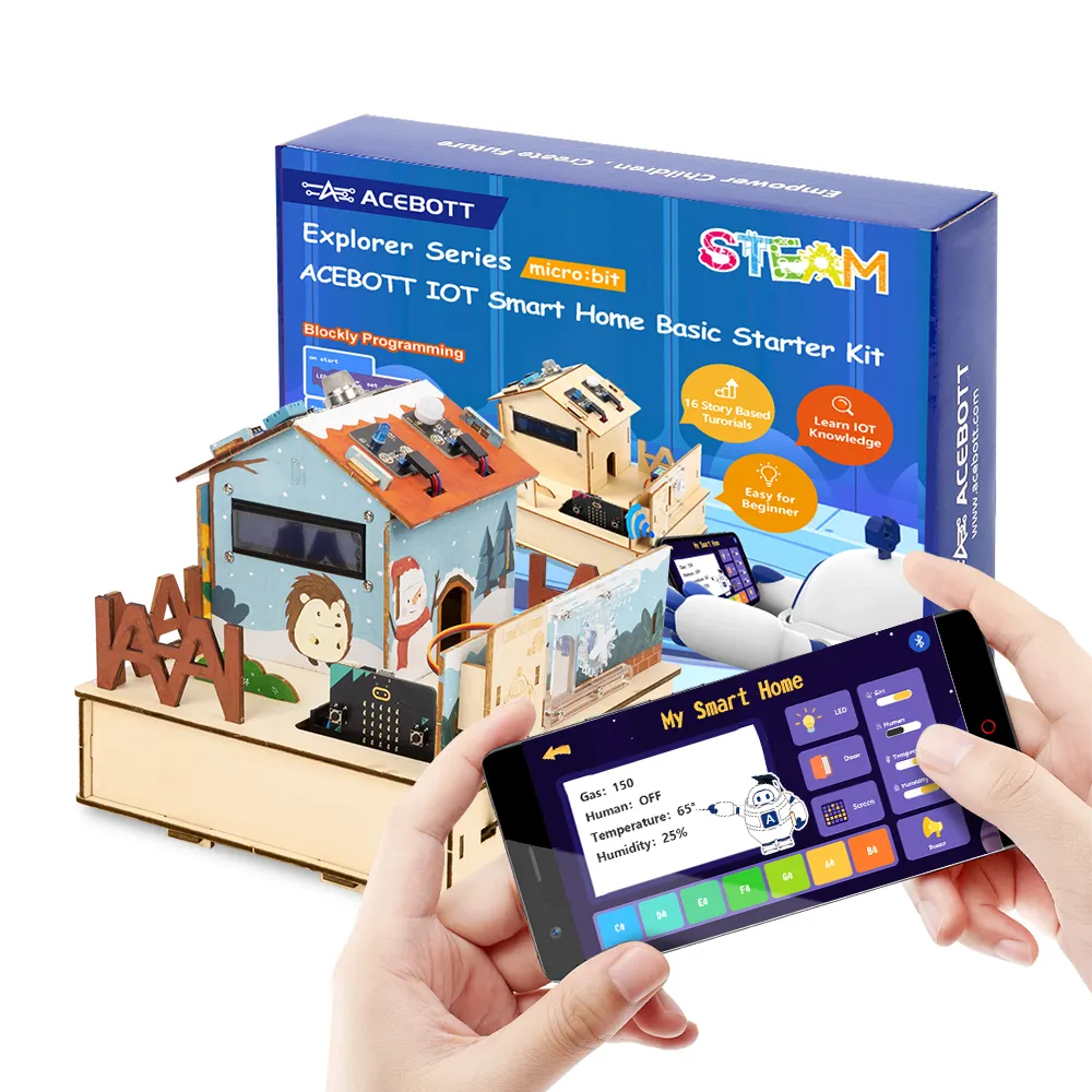 ACEBOTT Kit d'apprentissage Microbit Projets domotiques intelligents Maison en bois pour Arduino