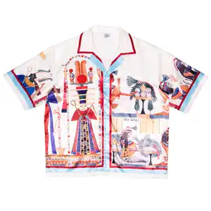 Custom Quick Dry Camp Print Rayon Shirt 100% Pure Silk Men's Mural Print Shirt For Men Bowling Shirt