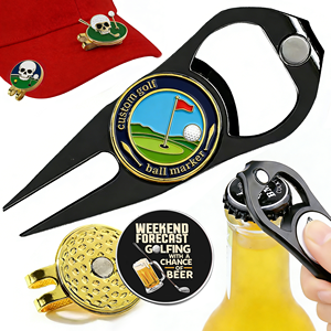 Ensemble d'accessoires personnalisés pour clubs de golf : porte-monnaie, clip pour casquette, jeton de poker, aimant, marqueur de balle de golf magnétique en métal personnalisé - Product Image 1