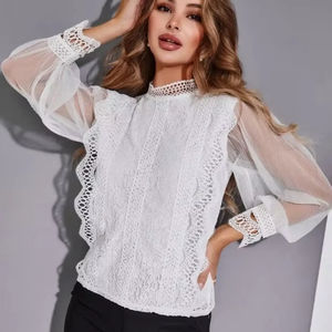 Camicette e camicie da donna di fascia alta personalizzate con copricapo Sexy <span class=keywords><strong>top</strong></span> <span class=keywords><strong>in</strong></span> <span class=keywords><strong>pizzo</strong></span> a maniche lunghe con stile elegante camicia - Product Image 1