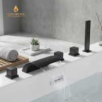 Robinet de baignoire cascade à poser sur le rebord, ensemble 5 trous avec douchette et contrôle précis de la température pour salle de bain moderne