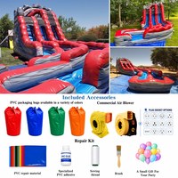 Toboggan aquatique gonflable Roaring Thunder pour enfants, toboggan double voie en PVC avec virage en L et piscine pour jardin
