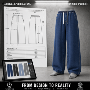<span class=keywords><strong>Jeans</strong></span> Larghi da Uomo <span class=keywords><strong>con</strong></span> <span class=keywords><strong>Elastico</strong></span> <span class=keywords><strong>in</strong></span> <span class=keywords><strong>Vita</strong></span> e Coulisse, Lavaggio Scuro, Gamba Larga, Vestibilità Comoda, Stile Streetwear, Produttore Private Label - Product Image 1