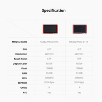 Módulo de Display HMI LCD-TFT de 4,3 Polegadas da Série Inteligente Nextion, Painel Touch Capacitivo/Resistivo RGB 65K Cores, Sem Caixa