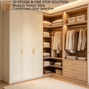 Armoires à étagères ouvertes intégrées pour chambre à coucher, offrant des solutions de rangement systématique pour les vêtements - Product Image 1
