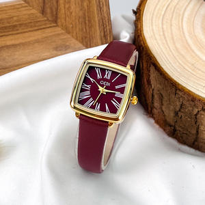 GEDI 005女性用レッドクォーツウォッチAnkelaレトロでシンプルなデザインレザーバンド付きファッショントレンドクォーツウォッチ - Product Image 3