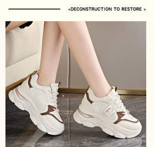 Chaussures décontractées pour femmes en <span class=keywords><strong>cuir</strong></span> blanc à plateforme tendance, chaussures de marche confortables à talon compensé, baskets épaisses pour femmes - Product Image 4