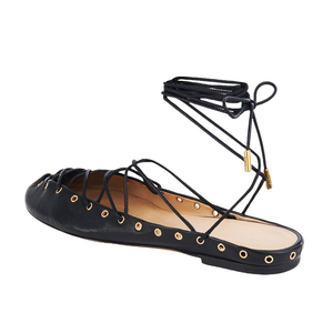 Sandales décontractées à lacets pour femme, grande taille 44, à talons plats, bout rond, coupe large, avec découpes frontales - Product Image 4