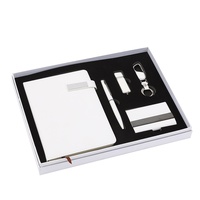 Ensemble cadeau d'affaires personnalisable blanc pur avec porte-clés, bloc-notes, cartes de visite et carnet