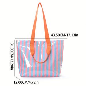 Striped Pvc <b>Vinyl</b> Beach Waterproof for Women, Large Colorful Summer Pool Shoulder <b>Bag</b> Wipe-Clean Travel Shopper Tote - Product Image 6