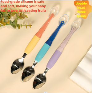 Cuillère manuelle en silicone de qualité alimentaire à double extrémité pour bébé, pour gratter la <span class=keywords><strong>boue</strong></span>, la purée de fruits, les aliments complémentaires - Product Image 6