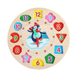 Horloge numérique en bois en forme de pingouin, réveil éducatif pour enfants, blocs de construction perlés, jouet stéréo pour bébé, puzzle de correspondance de formes - Product Image 5