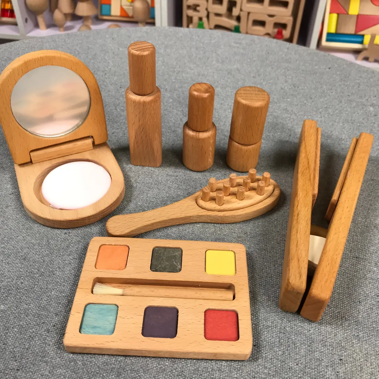 Sensory Montessori Development Motor Skills Pretend Wooden Makeup Set Play Makeup Toy Kit Set For 3+ Years Toddlers Children