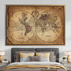 Impresión en lienzo de mapa del mundo vintage: elegante decoración de pared del antiguo mundo, lienzo con marco dorado - Product Image 3