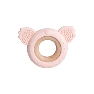 Groothandel Custom Logo Bpa Gratis Food Grade Siliconen En Houten Roze Schattige Koala Dier Tandjes Speelgoed Ring Baby Bijtringen