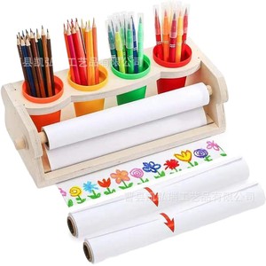 Home Wooden Children's Drawing Paper Holder, Drawing Paper <b>Roll</b> Rotating Stand, Desktop Drawing and Doodling <b>Tool</b> Set with Pen - Product Image 1