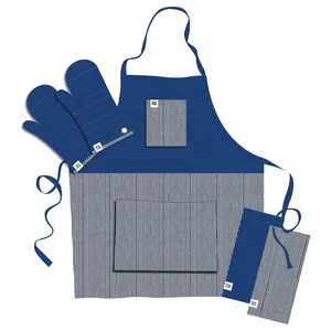 Hochwertige Cotton Blue Chef Küchen ofen handschuhe Geschirr tücher und Schürzen sets BBQ Backen Koch werkzeugset