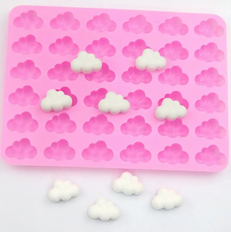 Moldes de silicona para hornear en 3D para niños, moldes de gelatina con 36 agujeros, color rosa, Nube suave