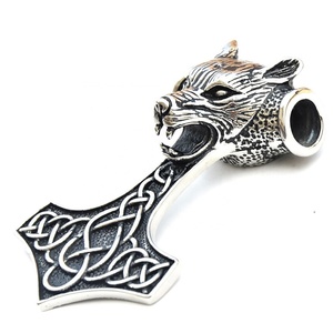 Wholesale 316L Stainless Steel Large Pendant Biker Men Nordic Viking Jewelry Gold Plated Thor Hammer Wolf's <b>Head</b> Religious <b>Style</b> - Product Image 4