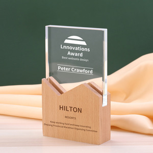 Trofeo de cristal creativo al por mayor, Reunión Anual de la empresa, trofeo de cristal con base de madera maciza de recuerdo - Product Image 2