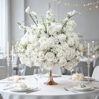 Vente en gros d'usine, centre de table personnalisé de haute qualité, réaliste, fait à la main, décoration de table de mariage, rose blanche en soie, fleur artificielle