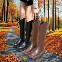 Cowboy Knight Dames Bottes extensibles à la hauteur du genou Bout rond en forme de V Plate-forme zippée arrière Style occidental Sans manches Botte à talons hauts
