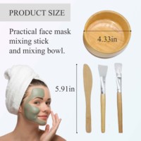 Kit de préparation de masques faciaux DIY en bambou naturel : bol, spatule, cuillère, pinceau et tasse à mesurer pour la fabrication de masques de soin