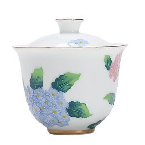 Dehua White Porcelain Gaiwan Teacup Hand-Painted Hydrangea <b>Gift</b> <b>Box</b> <b>Large</b> Size Business <b>Gift</b> Set - Product Image 5