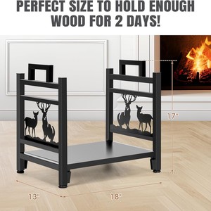 Estante para leña y troncos, estante de hierro forjado para almacenamiento de leña para chimenea, accesorio universal para estufa de leña para interiores y exteriores. - Product Image 3