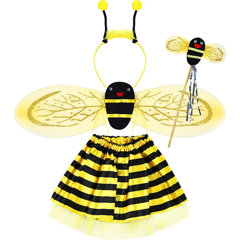 Cm052 Kids Halloween Bee Kostuum Boy Meisjes Dier Dress Up Vlindervleugels Antenne Hoofdband Magie Toverstaf Tutu Jurk Rok Set