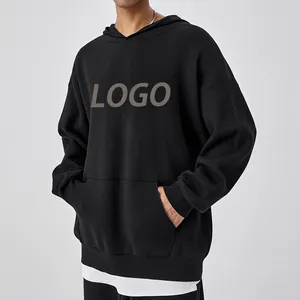 Custom Logo Wool Hoodie Knit Sweater Long Sleeve Cotton Pullover Jacquard Men's Sweater With Pocket