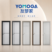 Puerta de Baño Moderna de Aluminio y Vidrio Impermeable con Acabado Liso para Uso en Hoteles y Villas, Bien Sellada, Garantía de 4 Años