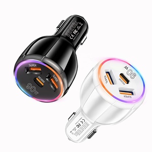 ที่ชาร์จไฟในรถแบบคู่ USB A + <span class=keywords><strong>C</strong></span> ที่ชาร์จในรถ PD ที่จุดบุหรี่3พอร์ต90W ชนิดคู่อะแดปเตอร์ที่ชาร์จในรถยนต์สำหรับมือถือ - Product Image 4