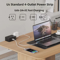 Multiprise de bureau amovible à fixation par pince avec 4 prises CA, 2 USB-A et 2 USB-C (charge rapide 20W) pour bureau - Câble de 2m