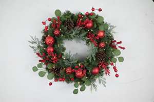 Décorations personnalisées pour fête à domicile, baies rouges, pommes de pin, ornement de porte, couronne ronde - Product Image 3